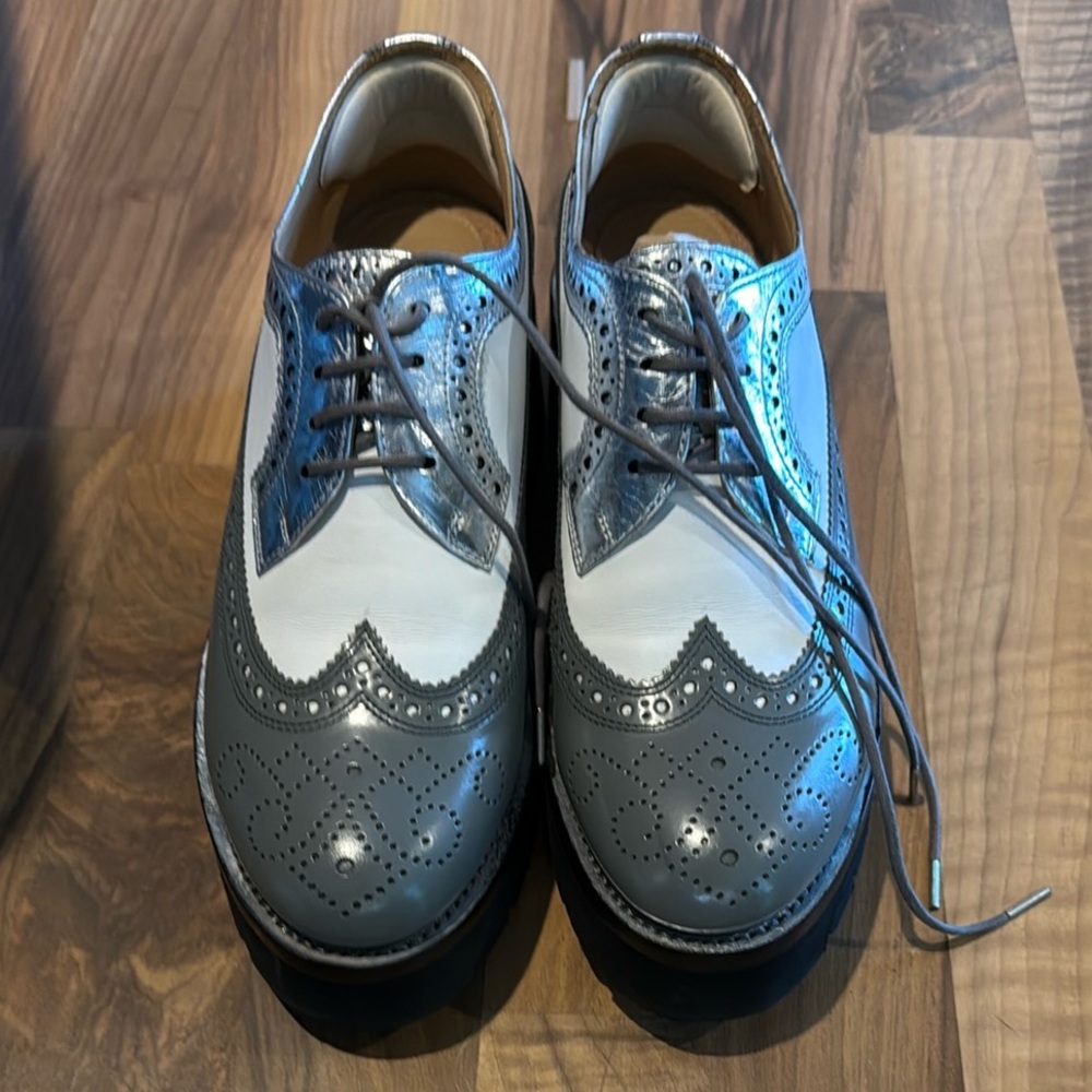 Stunning silver/white platform Oxfords by Office of Angela Scott.